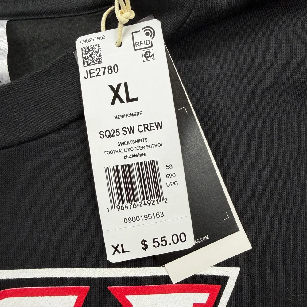 Adidas Mens SQ25‎ SW Crew Sweatshirt Black White CESA Soccer XL JE2780 NEW